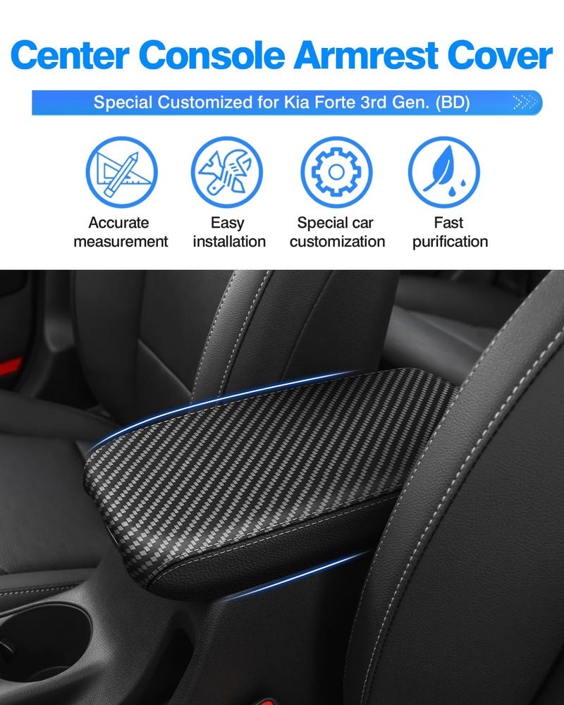 Autorder Center Console Cover for Kia Forte 2019-2024 Accessories Carbon Fiber Armrest Cover Anti-Scratch Middle Console Pad Leather Armrest Protector - Image 2